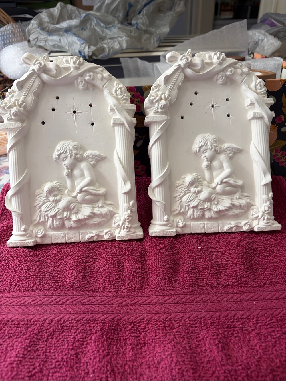 Ceramic bisque Cherub Wall Plaques